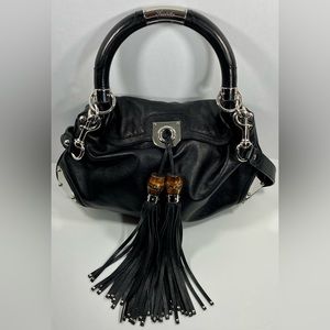 Gucci Authentic Black Leather Medium Babouska Indy Hobo Bag/Purse
